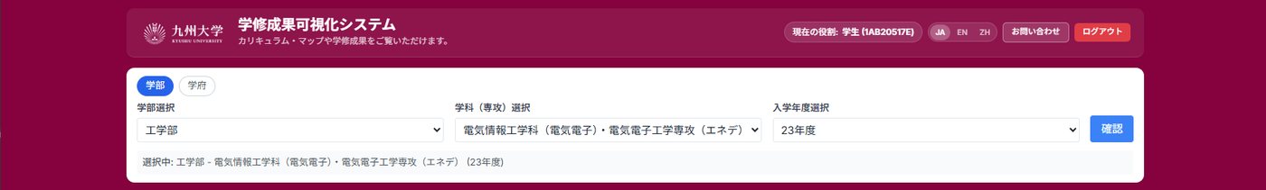 学部・学科(専攻)・入学年度の選択欄